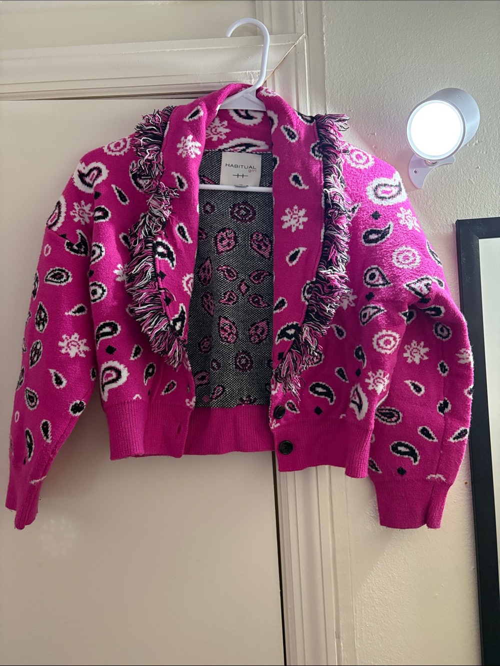 Habitat Girls' Hot Pink Paisley Fringe Knit Jacket